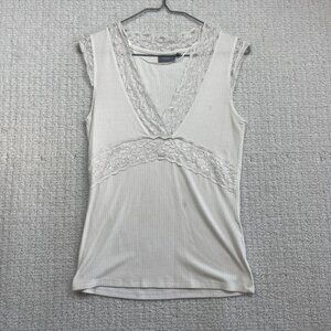 B. Young Lace Shirt Womens XS Ivory White Short Sleeve Lightweight Casual Read